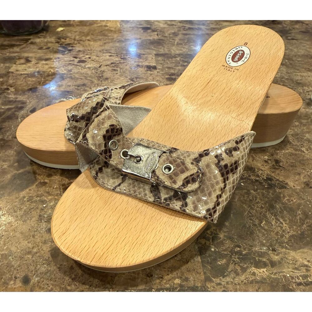 Original Flex Distressed snake Print Suede Cork Buckle Hardware Slide Sandals - Picture 2 of 4